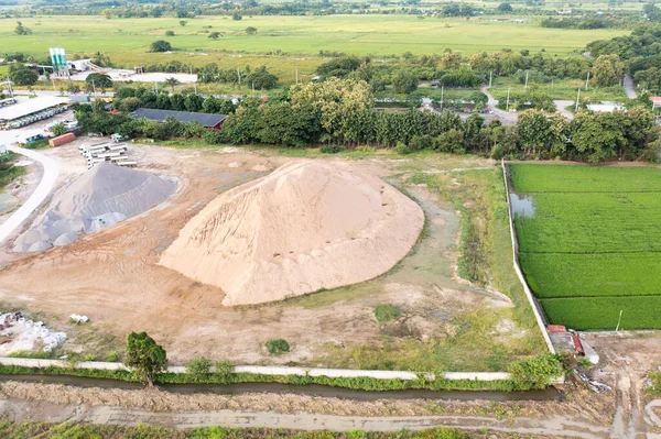 Pile Sand Rock Gravel Site Concrete Plant Aerial View Heap — Stock Photo, Image