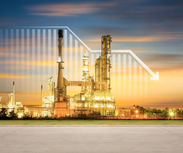 Raffineria Petrolio Impianto Petrolchimico Includere Freccia Grafico Grafico Barre Diminuzione — Foto Stock