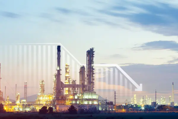 Oil Gas Refinery Petrochemical Plant Include Arrow Graph Bar Chart — Fotografia de Stock