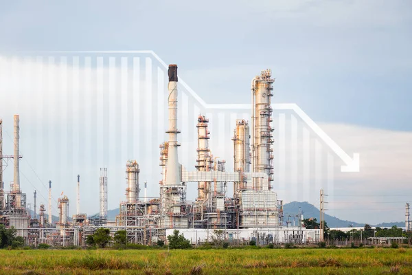 Refinería Petróleo Planta Petroquímica Incluye Flecha Gráfico Gráfico Barras Disminuir — Foto de Stock