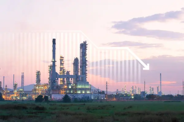 Oil Gas Refinery Petrochemical Plant Include Arrow Graph Bar Chart —  Fotos de Stock