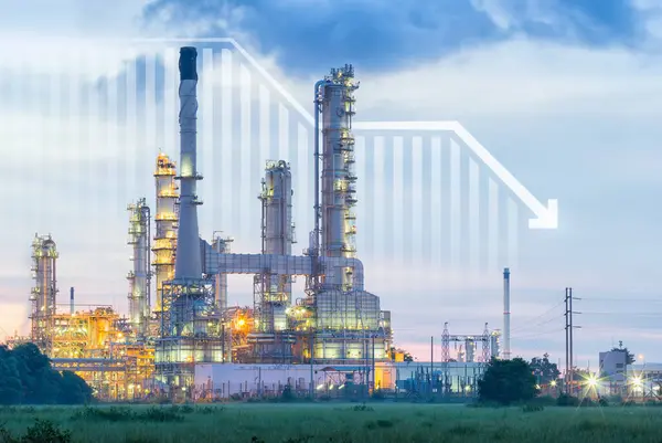 Oil Gas Refinery Petrochemical Plant Include Arrow Graph Bar Chart — Foto Stock