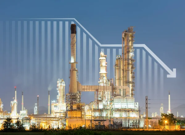 Raffineria Petrolio Impianto Petrolchimico Includere Freccia Grafico Grafico Barre Diminuzione — Foto Stock