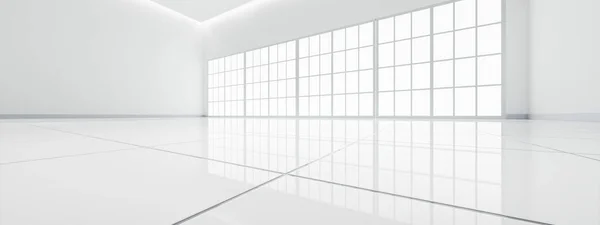 Bakış Açısına Göre Beyaz Fayans Zemini Boyutlu Görüntüleme Oda Pencere — Stok fotoğraf