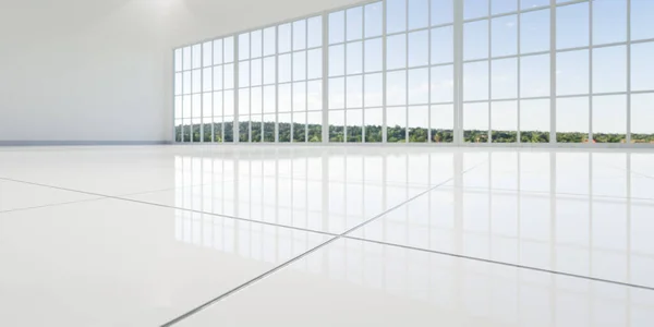 Rendering Close White Tile Floor Perspective View Empty Space Room — Stock Photo, Image
