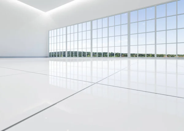 Renderowanie Bliska Białe Podłogi Płytek Perspektywie Puste Miejsce Pokoju Okna — Zdjęcie stockowe