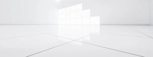 Renderowanie Bliska Białe Podłogi Płytek Perspektywie Puste Miejsce Pokoju Okna — Zdjęcie stockowe