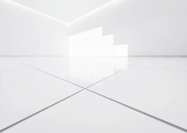 Рендеринг Крупным Планом Белого Пола Перспективе Пустое Пространство Комнате Окно — стоковое фото