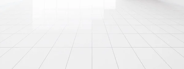Rendering Von Weißem Fliesenboden Mit Rasterlinie Quadratischem Texturmuster Der Perspektive — Stockfoto