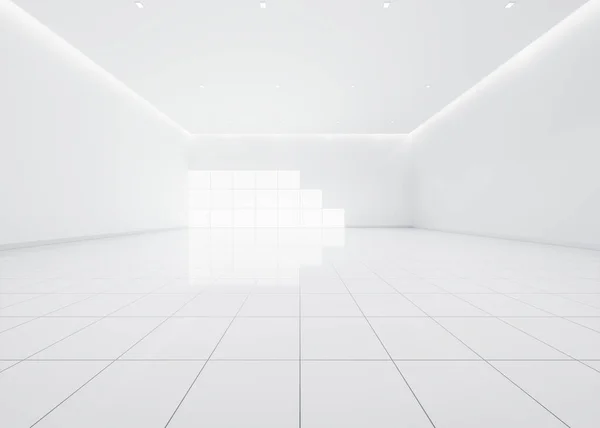 Rendering Empty Space Room Consist White Tile Floor Perspective Window — Stock Photo, Image