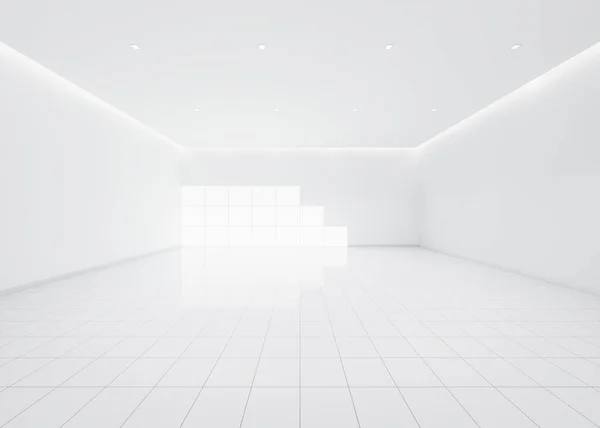Renderização Espaço Vazio Quarto Consistem Piso Azulejo Branco Perspectiva Janela — Fotografia de Stock