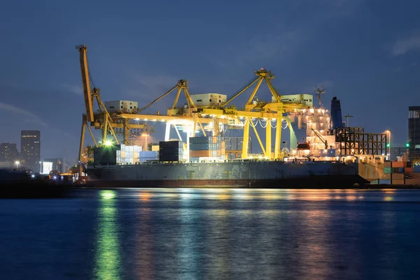 Cargo Ship Dock Port Harbor Loading Cargo Container Work Crane — Stockfoto