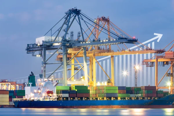 Frachtschiff Frachtcontainer Arbeiten Mit Kran Dock Hafen Oder Hafen Güterverkehr — Stockfoto
