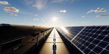 3D yüzen güneş enerjisi, yüzen volkan ya da güneş çiftliği paneldeki, dubadaki ve sudaki fotovoltaik hücreden oluşur. Elektrik ve elektrik üretimi için sistem teknolojisi. Temiz ve yeşil enerji