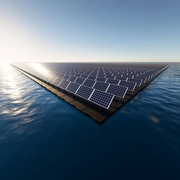 Τρισδιάστατη Απόδοση Πλωτών Ηλιακών Φωτοβολταϊκών Ηλιακών Μονάδων Αποτελείται Από Φωτοβολταϊκές — Φωτογραφία Αρχείου