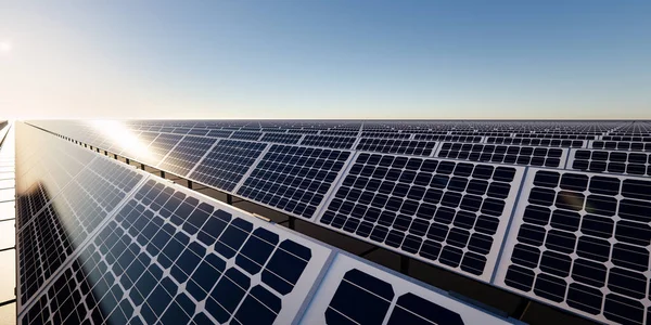 Rendering Von Schwimmenden Solar Floatovoltaik Oder Solarparks Besteht Aus Photovoltaikzellen — Stockfoto