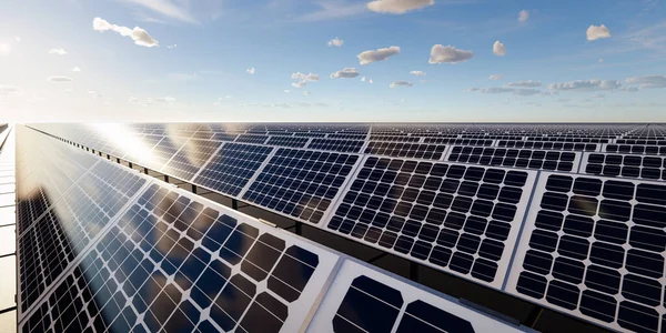 Rendering Von Schwimmenden Solar Floatovoltaik Oder Solarparks Besteht Aus Photovoltaikzellen — Stockfoto