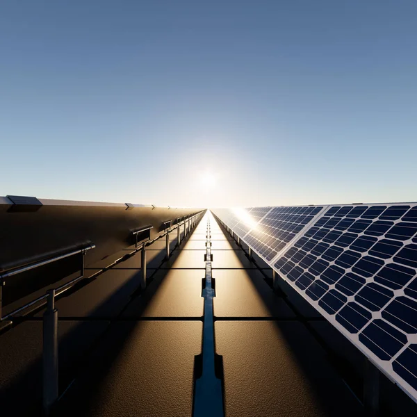Візуалізація Плаваючої Сонячної Плавучої Або Сонячної Ферми Складається Фотоелектричних Елементів — стокове фото