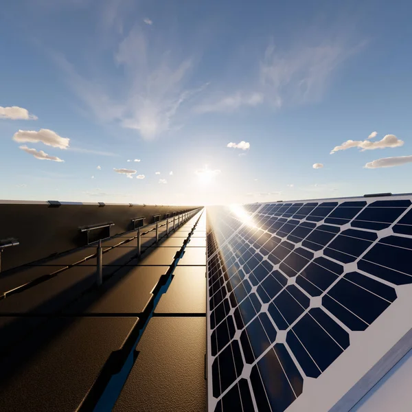 Rendering Galleggianti Solari Galleggianti Fotovoltaici Solari Agricoli Costituiti Celle Fotovoltaiche — Foto Stock