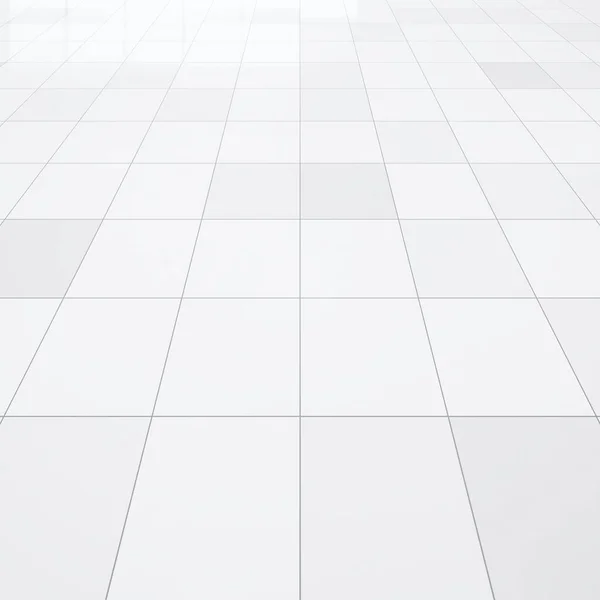Vykreslování Bílé Dlaždice Mřížkou Čtvercové Textury Vzor Perspektivě Čistý Lesklý — Stock fotografie