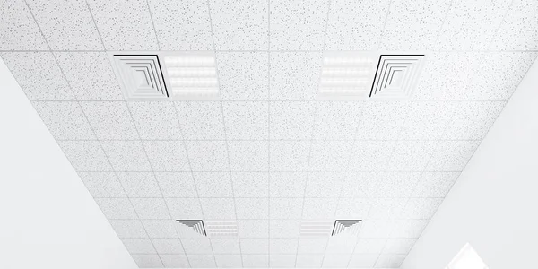 Weergave Van Het Witte Plafond Perspectief Met Textuur Van Akoestisch — Stockfoto