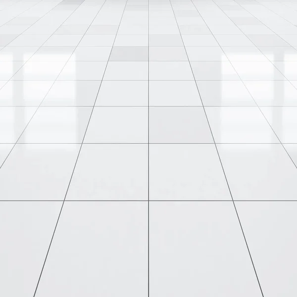 带纹理图案的白色瓷砖地板的三维渲染 陶瓷表面洁白光亮 用于浴室 厨房和洗衣房的现代室内设计 空的背景空间 — 图库照片