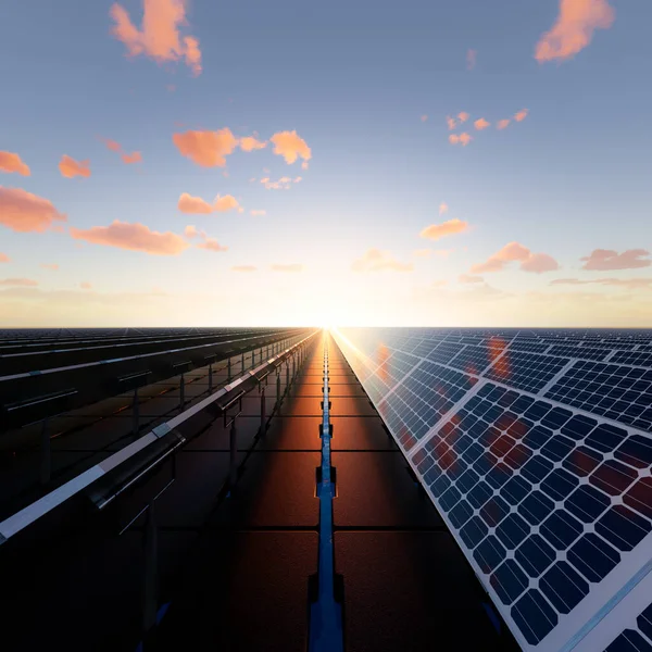 Renderização Flutuante Solar Floatovoltaica Fazenda Solar Consistem Célula Fotovoltaica Painel — Fotografia de Stock