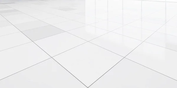 Візуалізація Крупним Планом Білої Плитки Підлоги Перспективі Порожній Простір Кімнаті — стокове фото