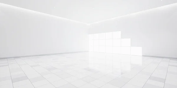 Odada Beyaz Boş Alan Perspektifte Seramik Döşeme Pencere Tavan Lambası — Stok fotoğraf