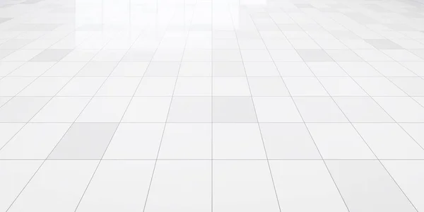 Rendering White Tile Floor Grid Line Square Texture Pattern Perspective — Stock Photo, Image