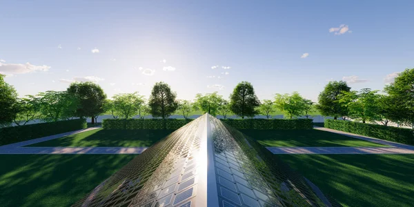 Representación Tejas Solares Fotovoltaicas Perspectiva Techo Casa Edificio Casa Tecnología —  Fotos de Stock