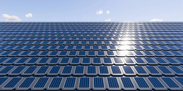 Renderização Telhas Solares Fotovoltaicas Perspectiva Telhado Casa Construção Casa Tecnologia — Fotografia de Stock