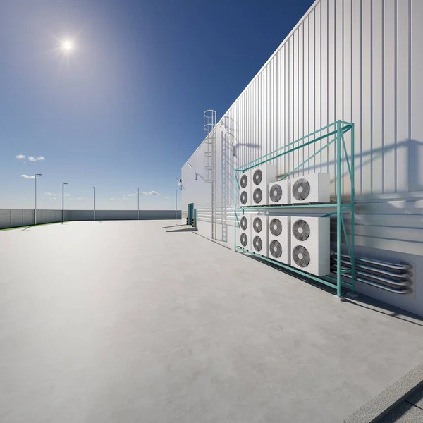 Rendering Condenser Unit Compressor Factory Plant Unit Air Conditioner Heating — Stockfoto
