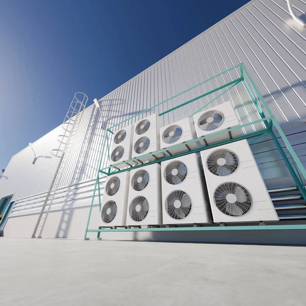 Rendering Condenser Unit Compressor Factory Plant Unit Air Conditioner Heating — Foto de Stock