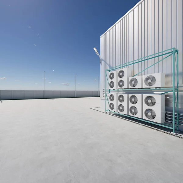 Rendering Condenser Unit Compressor Factory Plant Unit Air Conditioner Heating — Stock Photo, Image