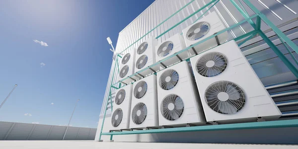 Rendering Condenser Unit Compressor Factory Plant Unit Air Conditioner Heating — 스톡 사진