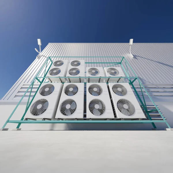 Rendering Kondensoraggregat Eller Kompressor Utanför Fabriksanläggningen Enhet För Luftkonditionering Värme — Stockfoto