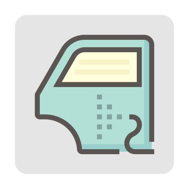 Otomobil boyası renk vektör simgesi kapı pencere kısmı paneli, hava fırçası ve spreyden oluşur. Otomotiv endüstrisi, tamirat, koruyucu kaplama, restorasyon, montaj veya imalat işlemleri için. 48x48 px