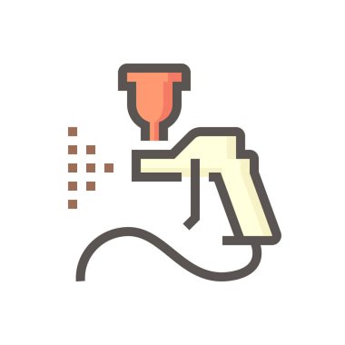 Sprey boya, hava fırçası silah vektör ikonu. Ressam için sprey seti aracı, araba, mobilya dolabı, ev duvarı, hava kompresör tankının basıncıyla resim yapmak için profesyonel, 48x48 px.