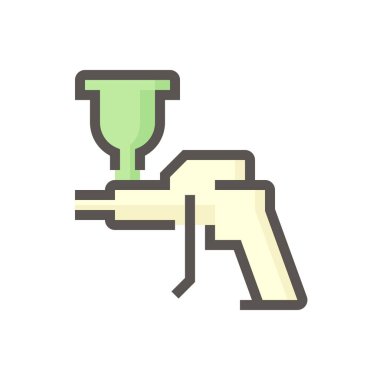 Sprey boya, hava fırçası silah vektör ikonu. Ressam için sprey seti aracı, araba, mobilya dolabı, ev duvarı, hava kompresör tankının basıncıyla resim yapmak için profesyonel, 48x48 px.