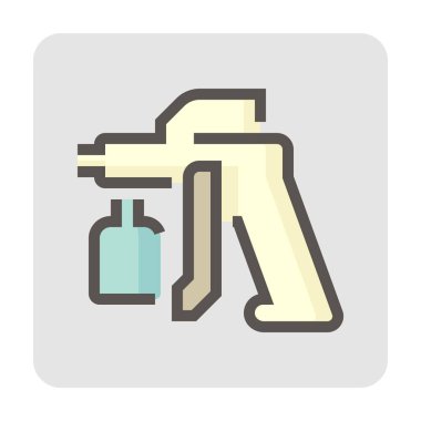 Sprey boya, hava fırçası silah vektör ikonu. Ressam için sprey seti aracı, araba, mobilya dolabı, ev duvarı, hava kompresör tankının basıncıyla resim yapmak için profesyonel, 48x48 px.