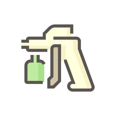 Sprey boya, hava fırçası silah vektör ikonu. Ressam için sprey seti aracı, araba, mobilya dolabı, ev duvarı, hava kompresör tankının basıncıyla resim yapmak için profesyonel, 48x48 px.