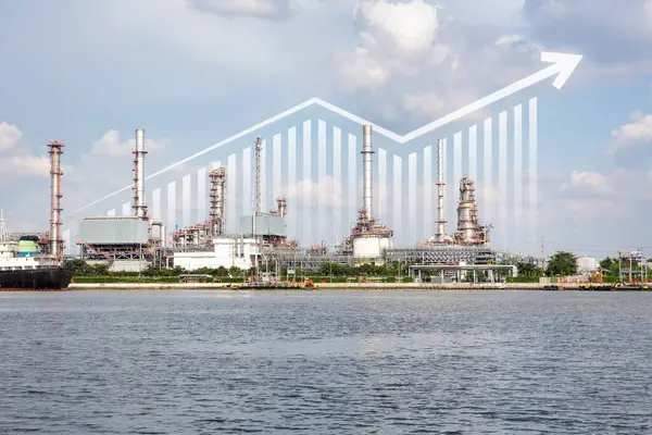Oil Gas Refinery Petrochemical Plant Include Arrow Graph Bar Chart — Zdjęcie stockowe
