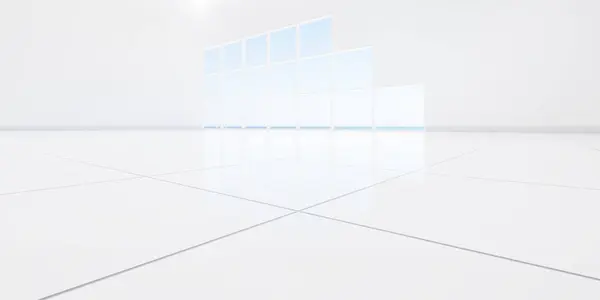 Vykreslování Zblízka Bílé Dlaždice Perspektivním Pohledu Prázdné Místo Místnosti Okně — Stock fotografie
