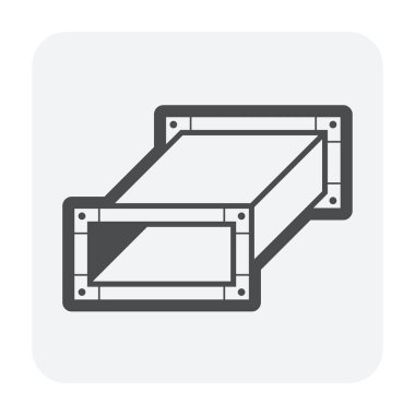 Dikdörtgen düz kanal vektör simgesi. Havalandırma, havalandırma, havalandırma ve havalandırma sistemlerinde sıcak hava sağlamak için tavana boru döşemek için galvanize çelik levha..