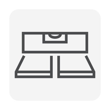 Döşeme inşaat vektör simgesi. İç yapı için kurma, yerleştirme ve ölçüm dengesi için ruh düzeyinde araç içerir. Banyo, duş odası işçi, işçi ya da inşaatçı tarafından. Düzenlenebilir vuruş