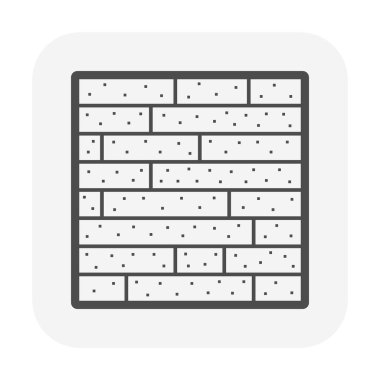 Tuğla duvar vektör simgesi tasarımı. İnşa edilecek doğal malzeme, duvardan duvara, çitten duvara veya diş teli duvarına kadar duvar, şömine dikdörtgen blok şeklindeki dokudan oluşuyor ve havan topuyla tutturuluyor..