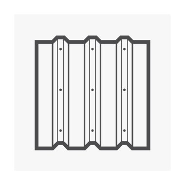 Metal levha vektör simgesi. Oluklu çizgili desenli demir çelik panel. Endüstriyel yapının çatısını örtmek için modern inşaat malzemesi. Depo, fabrika, garaj.