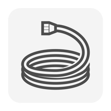 Yüksek basınçlı kauçuk hortum taşıyıcı ikonu. Adaptör, eşleştirme veya uydurma dahil. Hava kompresörü, su yıkama makinesi veya hidrolik makineye bağlanmak için kullanılan ekipman aracı veya kısmen esnek ve geri çekilebilir.