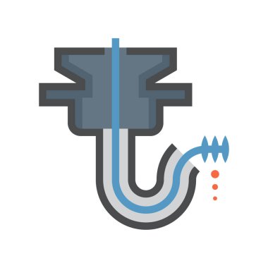 Atık su arıtma sisteminin vektör simgesi. Kanalizasyon yılanı, döküntü ve atıkları temizlemek için boruya yerleştirilmiş. Tesisat hizmeti görselleri ve sağlık hizmetleri için ideal..